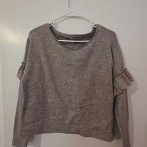 Zara Gray Women's Sweatshirt with Ruffle Sleeves